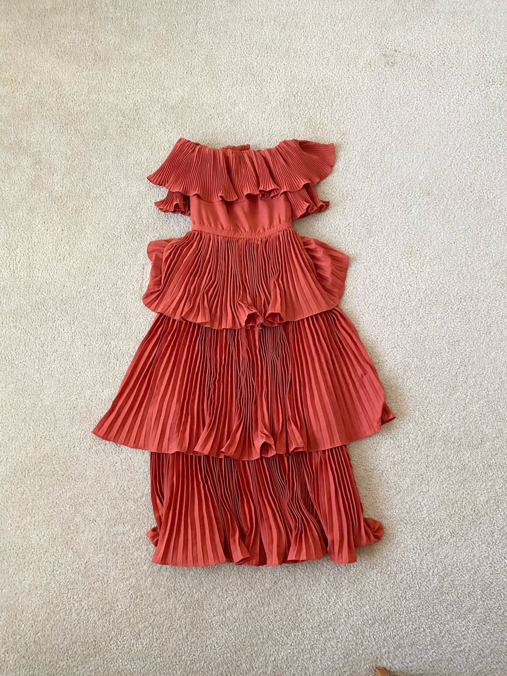 Self-Portrait Crepe Pleated Off-Shoulder Tiered Dress